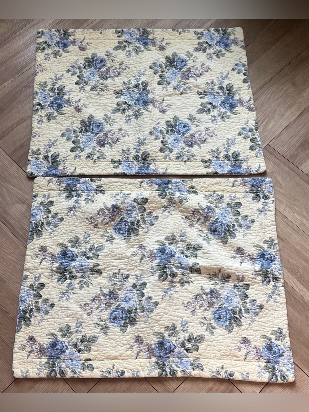 (2) Vintage Laura Ashley Linley Yellow/Blue Floral Quilted Standard Shams
